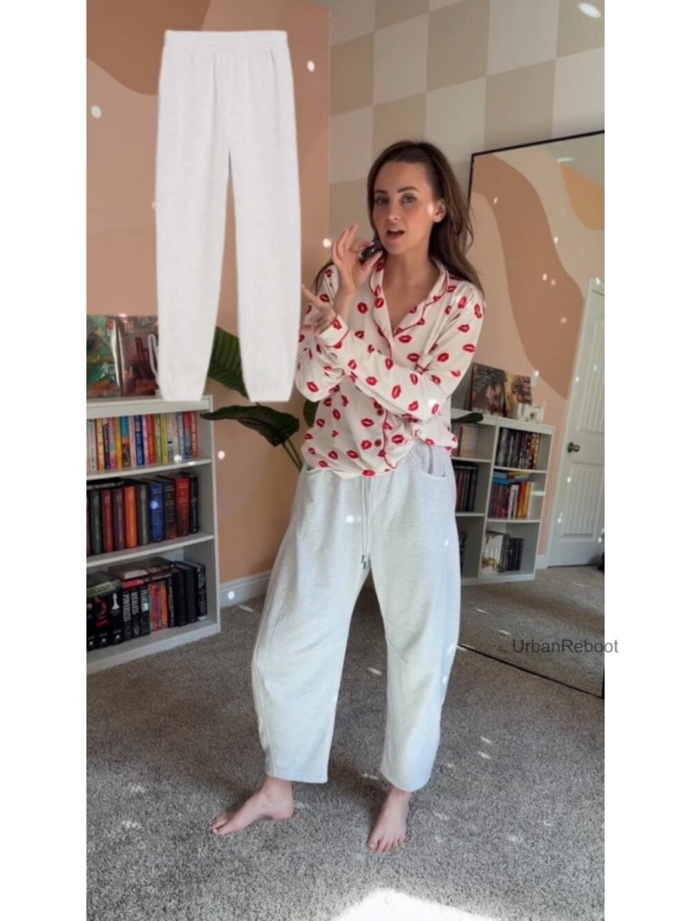 Womens Cotton Blend Barrel Sweatpants Wide Leg Loose Lounge Pants Drawstring - Picture 4 of 6